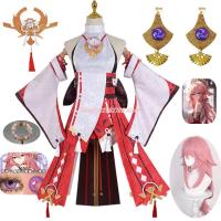 Genshin Impact Yae Miko คอสเพลย์ AnimeCostume Guuji Yae ชุดแฟนซีครบชุด Guuji Yae ชุดวิกผมสร้อยข้อมือคอนแทคเลนส์เกม