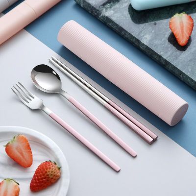 304 Portable Cutlery Set Dinnerware Tableware Set High Quality Stainless Steel Fork Spoon Chopsticks Travel Flatware with Box Flatware Sets