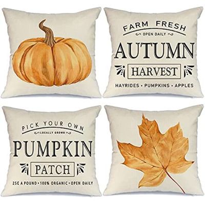 Fall Decor Pillow Covers 18X18 Set of 4 Outdoor Fall Pillows Decorative Throw Pillows Farmhouse Autumn Cushion Case