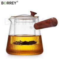 BORREY กาน้ำชาแก้วที่ถอดออกได้ล้าง Infuser รองเท้าไม้จับเตาและไมโครเวฟปลอดภัย Borosilicate แก้วกาต้มน้ำ500มิลลิลิตร800มิลลิลิตร