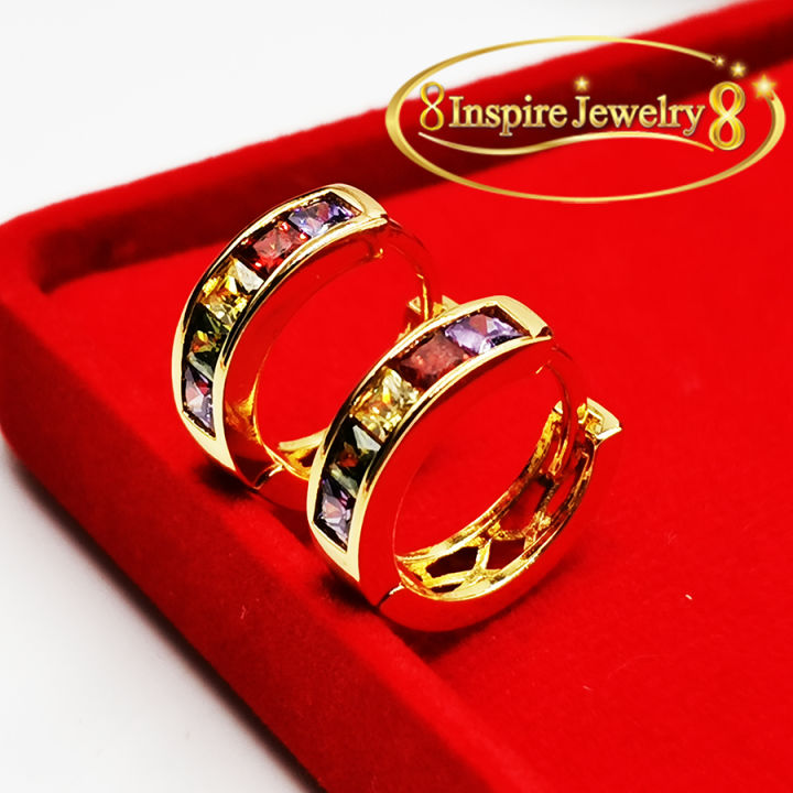 inspire-jewelry-ต่างหูฝังพลอยนพเก้า-หรือแก้ว9ประการ-พรเก้าประการ-ตัวเรือนหุ้มทองแท้100-24k-สวยหรู-มีจำนวนจำกัด