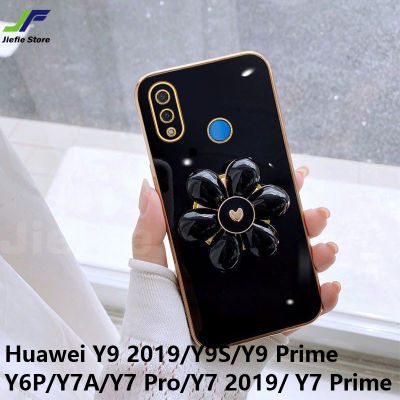 เคสโทรศัพท์ภาพดอกไม้แฟชั่น JieFie สำหรับ Huawei Y9 2019 / Y9S/Y9นายก/Y7A/Y6P / Y7 Pro / Y7 2019/Y7ชุบโครเมี่ยมสุดหรูฝาครอบโทรศัพท์ TPU นิ่ม + ขาตั้ง
