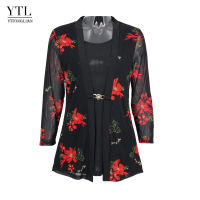 YTL Womens Vintage Floral Blouse Shirt Long Sleeve Mesh Crepe Blouse Street Wearing Printed T-shirt 4XL 5XL