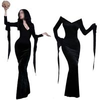 Womens Gothic Ghost Vampire Dress Morticia Addams Cosplay Costume for Women Halloween Cosplay Costume