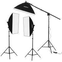 Andoer Studio Photography Softbox LED Light Kit Including 20*28 Inches Softboxes 45W Bi-color Temperature 2700K/5500K Dimmable LED Lights 2 Meters Light Stands Carry Bag, 3 Packs