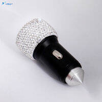 Ly【พร้อมส่ง】ที่ชาร์จแบตในรถค้อนทุบกระจกเพชรหุ้ม USB คู่แบบพกพาโทรศัพท์แท่นชาร์จแบบเร็วของตกแต่งคริสตัลที่เข้ากันได้กับระบบ Android ของ Ios【cod】
