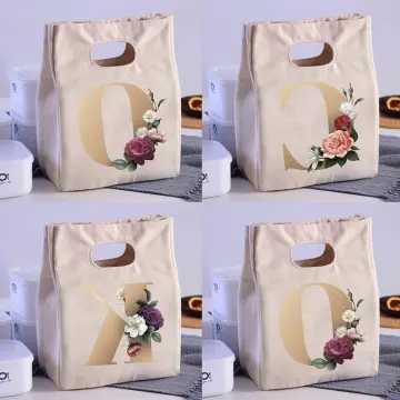 Portable Insulated Lunch Bag, Flower Letter Print Lunch Box