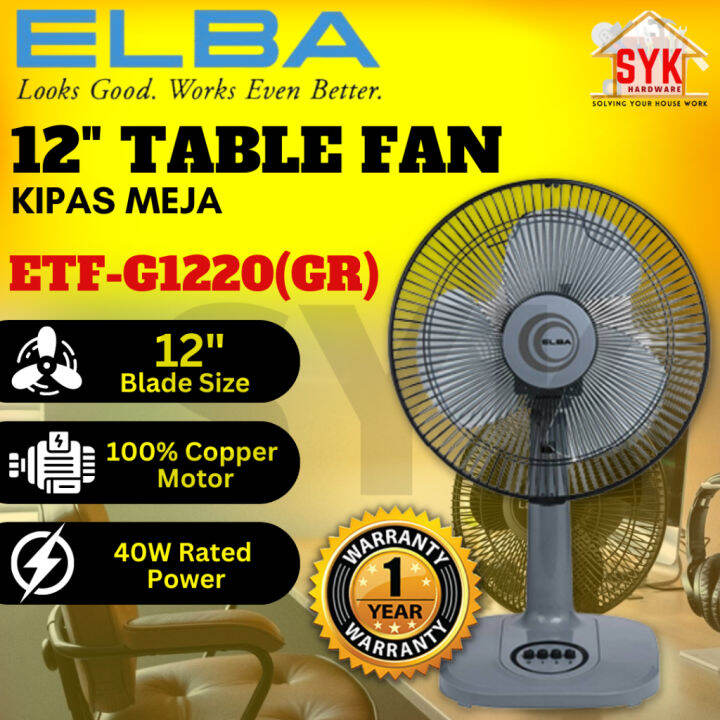 SYK ELBA ETFG1220(GR) 12" 40W 3 Speed Electric Table Desk Fan Home