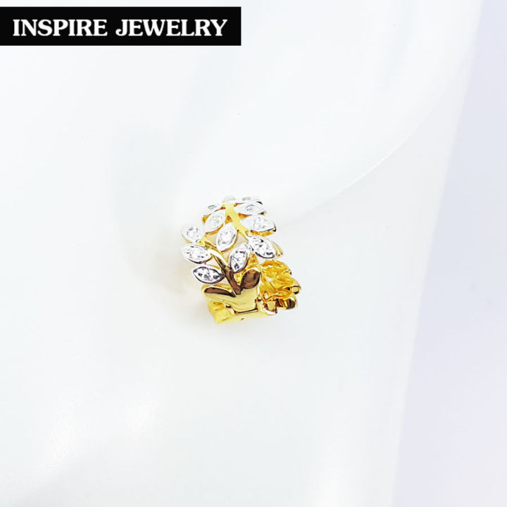 inspire-jewelry-ต่างหูขาล็อคหลัง-ขนาด-1-7cm-x1-5cm-ฝังเพชรสวิส-งานจิวเวลลี่-ฝังล็อก-ต่างหูฝังเพชรสวิสเรียงแถวสามแถว-งานสวย-ปราณีต