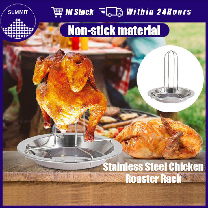 Outdoor Kitchen Chicken Grill Holder Nonstick 4Corner Stand with Pan
