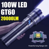 100W GT60 High Power Led Flashlight Super Bright Long Range Rechargeable Zoom Tactical Torch Outdoor Hand Lamp Camping Lantern Rechargeable  Flashligh
