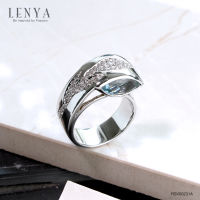 Lenya Jewelry แหวน บลูโทแพซ(Blue Topaz) เพิ่มระยิบระยับด้วย คิวบิกเซอร์โคเนีย (Cubic Zirconia) สีขาวเม็ดเล๊กๆ ตัวเรือนเงินแท้ 925 ชุบทองคำขาว