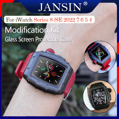 เคส+สายนาฬิกา สำหรับ apple watch 8 สาย 45mm 41mm ยางสายและเคสป้องกัน Modification Kit สาย i Watch Series 8 se2 7 6 5 4 44mm 40mm อุปกรณ์เสริมนาฬิกา