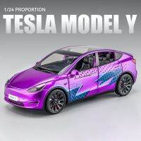 1:24โมเดล Tesla รุ่น Y 3 Tesla รุ่น Tesla โลหะผสม Y หล่อตายแสงเสียงโมเดลรถของเล่นของสะสมของเล่นเด็กของขวัญวันเกิด