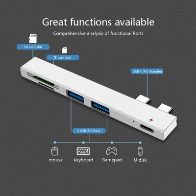 5ใน1 USB ฮับกับเครื่องอ่านบัตร TF แบบหลายพอร์ตชนิด C ฮับตัวแยกสายเคเบิลอะแดปเตอร์สำหรับแอปเปิลแม็กบุคโปรขยายแล็ปท็อป PC Feona