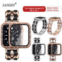 Diamond Case+Glass+Strap For band 41mm 45mm 44mm 40mm 38 42 mm Metal celet Correa For series 7 SE 6 5 4 3