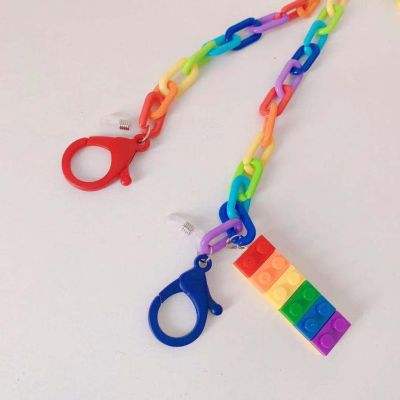 New creative cartoon building blocks candy color beaded acrylic necklace glasses chain