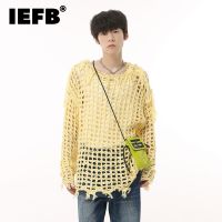 IEFB Hollow Out Pullover Sweater Trend Mens Wear 2023 Autumn New Korean Style Knit Outwear Elegant Perspective Clothing 9C1526