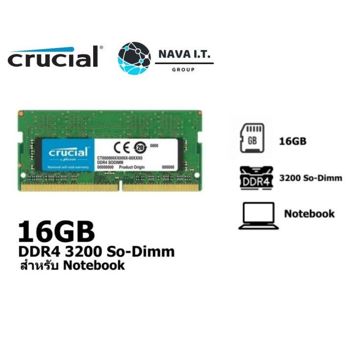 Crucial 16gb Ddr4 3200 So Dimm Cl22 สำหรับ Notebook Ccl Ct16g4sfra32a ประกันตลอดการใช้งาน 4039