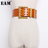 [EAM] 2022 New Spring Summer Long Black Pu Leather Loose Buckle Hollow Out Belt Women Fashion Tide All-match JI276