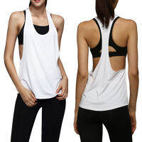 Racerback เสื้อกั๊กฟิตเนสหลวมแขนกุดออกกำลังกายกีฬา T เสื้อผู้หญิง Backless เสื้อโยคะแห้งเร็วกีฬาวิ่งเสื้อ