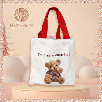 Living Zone กระเป๋าถือ ไซส์มินิ กระเป๋าผ้ามินิมอล ลายสกรีน ขนาด 25*24.5cm กระเป๋า Tote Bag