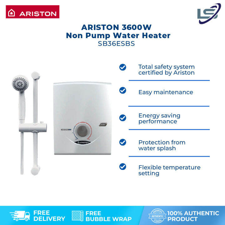 ARISTON 3600W Non Pump Electric Instant Water Heater SB36ESBS IP25 Water Splash Protection