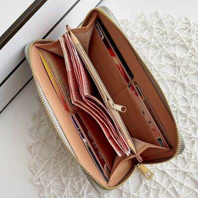 Women Weave Wallet Leather Wrist Handle Phone Case Long