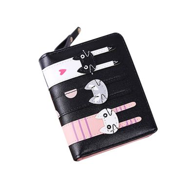 ZZOOI Fashion Lovely Women Cute Cartoon Cat Wallet PU Leather Short Coin Purse Female Card Holder Wallet Small Zipper