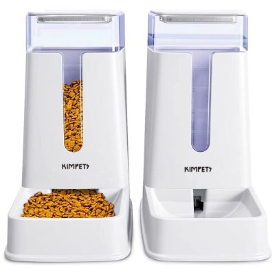 KimPets Cat Feeder and Cat Water Dispenser in Set 2 Packs Automatic Dog Feeder and Dog Water Dispenser for Pets Puppy