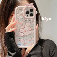 สำหรับ iPhone 14 13 12 11 Pro Max X Xs Max สูงสุด8 7 Plus SE 2020 หมูสีชมพูน่ารัก กล้อง Bow เคสโทรศัพท์ Clear Soft ป้องกัน