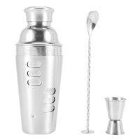 Cocktail Shaker Stainless Steel 24Oz Bar Set Kit 3Pcs Cocktail Shakers with Rotation Recipe Guide,Martini Tool Accessories Built-In Bartender Strainer &amp; Measuring Jigge(02)