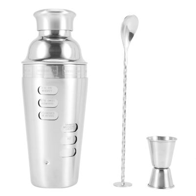 Cocktail Shaker Stainless Steel 24Oz Bar Set Kit 3Pcs Cocktail Shakers with Rotation Recipe Guide,Martini Tool Accessories Built-In Bartender Strainer &amp; Measuring Jigge(02)
