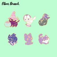 Purple Cat Brooch for Women Broche Badge Witch Kitten Enamel Pin Metal Shirt Collar Brooches for Men Pines Metalicos Jewelry