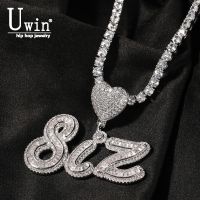 ✵  UWIN Custom Baguette CZ Name Pendant with Bezel Iced Out Necklace Charms Tennis Chain Cursive Nameplate Fashion Jewelry