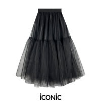 iCONiC BLACK TULLE SKIRT #6487 กระโปรง ผ้าตาข่าย วิบวับ สีดำ เอวยางยืด ซับในซาติน กระโปรงสุ่ม กระโปรงตาข่าย กระโปรงแฟชั่น