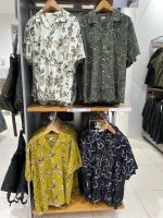 UNIQLO เสื้อสำหรับใส่อยู่บ้านแบบวันเดียวสำหรับผู้ชายเสื้อแบบเปิดคอตตอนผสมคิวบา458355/458356 Kemeja Lengan Pendek