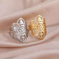 COOLTIME Lotus Flower ปรับแหวนสแตนเลสโยคะ Cross Star Of Davd YinYang Moon Star Bell แหวน Amulet เครื่องประดับ