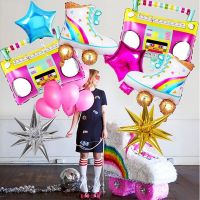 4D Disco Foil Balloons Inflatable Rock Radio Roller Skate 80s 90s Music Party Decorations Hip Hop Themed Birthdays Party Decors Balloons