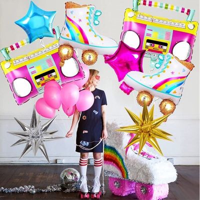 4D Disco Foil Balloons Inflatable Rock Radio Roller Skate 80s 90s Music Party Decorations Hip Hop Themed Birthdays Party Decors Balloons