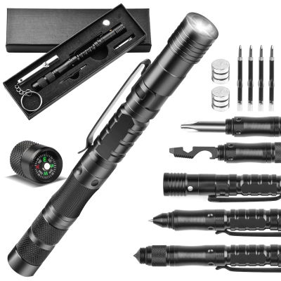 Multitool Pen Portable Multitool Ballpoint Pen W LED Flashlight Glass Breaker Bottle Opener Whistle Wrench Survival Gear Tool