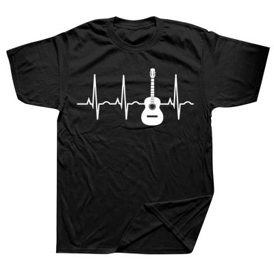 Funny Acoustic Guitar Heartbeat Musician T Shirts Graphic Cotton Streetwear Short Sleeve Birthday Gifts Summer Style T shirt Men XS-6XL