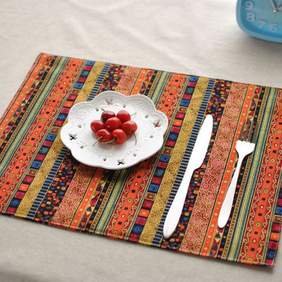 20214PCSLot 32*45cm Ethnic Style Fashion Linen Fabric Placemat Heat Insulation Mat Dining Table Mat Coasters Newspaper Printed Pads