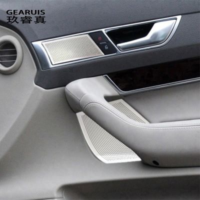 Car Styling Door Armrest Door lock button Cover Stereo Audio Speaker Frame Sticker Trim For Audi A6 C6 Interior Auto Accessories