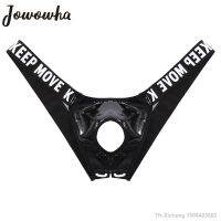 【CC】₪๑﹍  Mens Patent Leather Hollow Out Bulge Panties Jockstrap T-Back Print Waistband Thongs