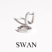 SWAN - Small Hoop Pave Earring ต่างหูเงินแท้ ทรงห่วงเหลี่ยม ฝังเพชรคิวบิกเซอร์โคเนีย cubic zirconia