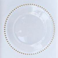 12inch Gold silver beaded transparent round plastic wedding charger plate decorative under plate LED Strip Lighting