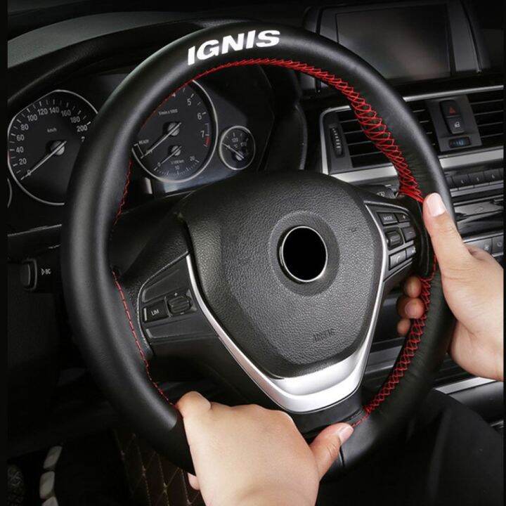 hot-cppppzlqhen-561-ฝาครอบพวงมาลัยหนังแท้ขนาด15นิ้วสำหรับ-suzuki-ignis-อุปกรณ์ตกแต่งภายในรถยนต์