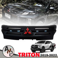 กระจังหน้า มีไฟ LED ไฟสีขาว รุ่น  MITSUBISHI TRITON (มิตซูบิชิ ไทรทัน) ปี 2019 - 2022 สีดำด้าน โลโก้แดง 1 ชิ้น