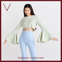 VICKS Bell Sleeve Ribbed Jersey Cropped Blouse  เสื้อตัวสั้น แขนบาน